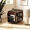 Tangkula Rolling Side Table with Storage with Magazine Rack & 3-Tier Open Shelves 4 Universal Wheels Mobile Filing Storage Rack End Table Walnut - 2 of 4