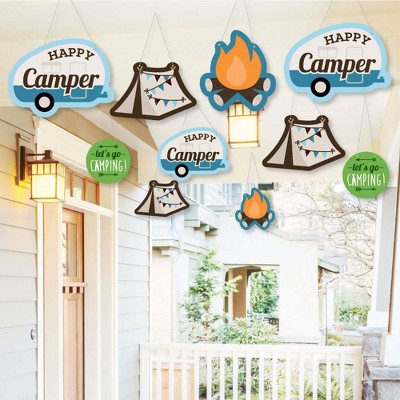 Big Dot of Happiness Hanging Happy Camper - Outdoor Camping Baby Shower or Birthday Party Hanging Porch & Tree Yard Decorations - 10 Pieces