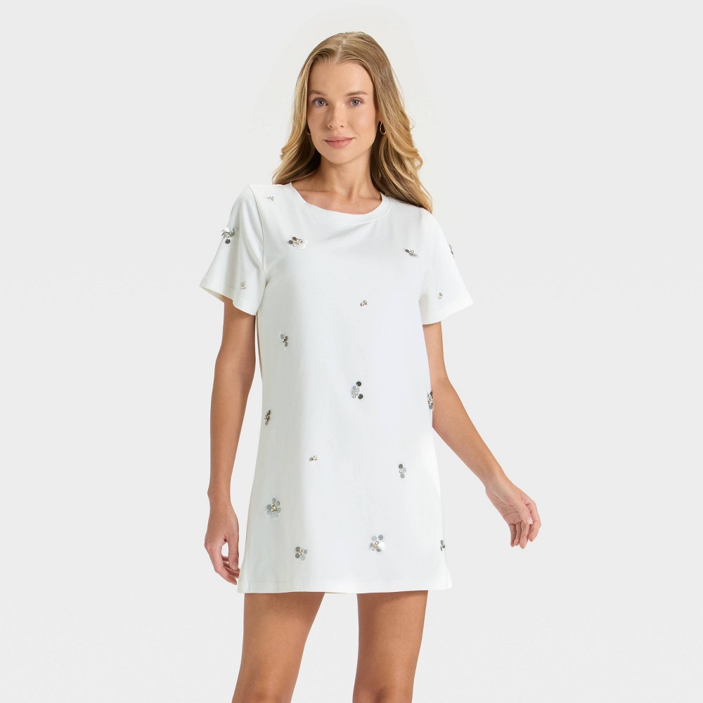 Women's Embellished Mini Dress - A New Day™ White L