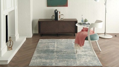 Blue Abstract Hand-knotted Synthetic 5' x 7' Area Rug