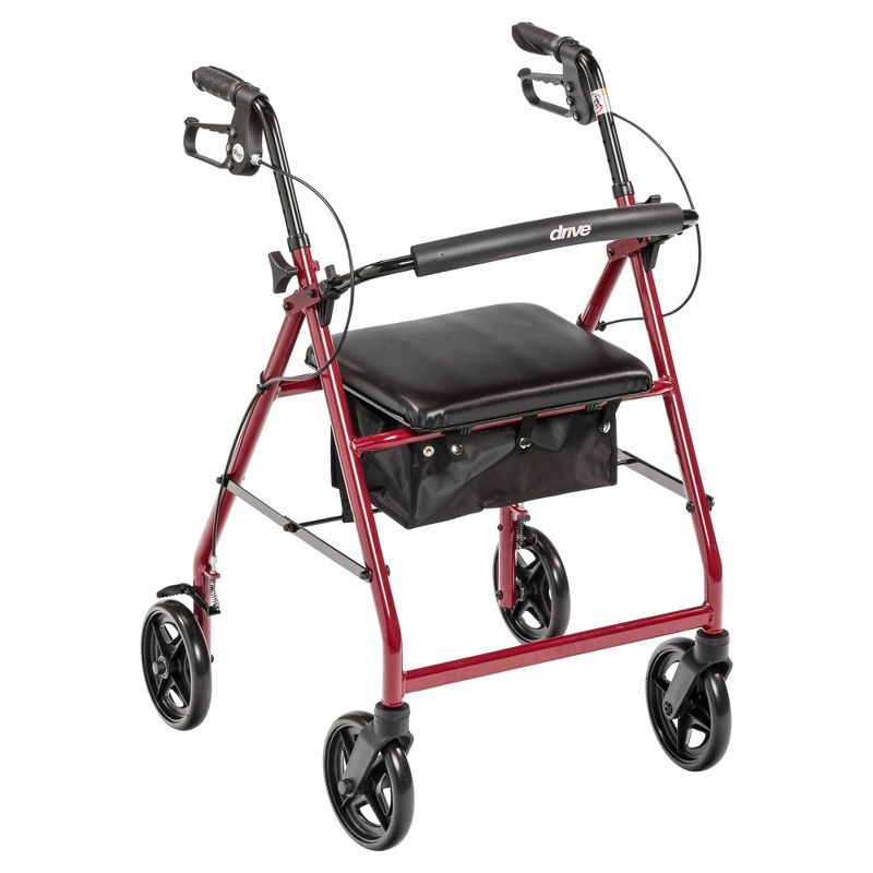 Drive Medical Aluminum Rollator with Fold Up and Removable Back Support and Padded Seat, Red, 1 of 11