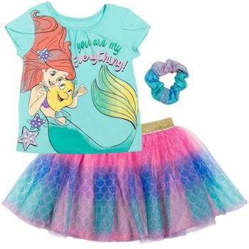 Disney Moana Princess Frozen Rapunzel Jasmine Belle Girls T-Shirt Tulle Skirt and Scrunchie 3 Piece Outfit Set Toddler