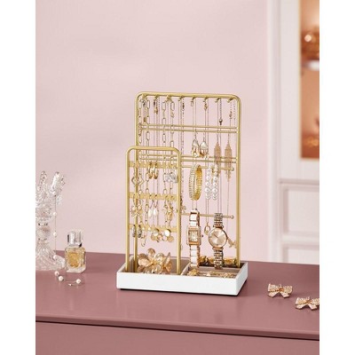 Jewelry Holder, Accessory Organizer, Jewelry Display Stand with Metal Frame and Velvet Tray
