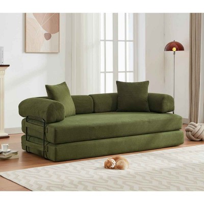 DIY Modular 4-in-1 Foldable Sofa Bed, Convertible Sleeper Sofa with Moveable Arms, Sofa Bed with Corduroy Cushion and Foam Filling-Baofuwish