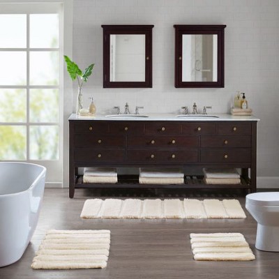 Kumasinova Tufted Pearl Channel Bathroom Rugs, Washable Rug, High-Low Stripe Bath Rug, Non-Skid Door Mat, Area Rug, Oeko-Tex Certified