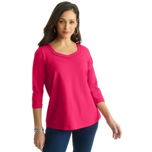 Jessica London Women's Plus Size Dot Trim Sweetheart Neck Tee - 1 of 4