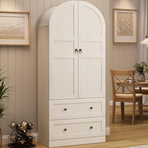 Nasitip 72" Arched Kitchen Pantry Cabinet, Retro  Tall Farmhouse Storage Cabinet with 2 Glass Doors, Drawers, and Adjustable Shelves - 1 of 4