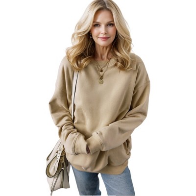 Amaryllis Women's Oversized Fleece-Lined Pullover Sweatshirt with Ribbed Cuffs and Hem