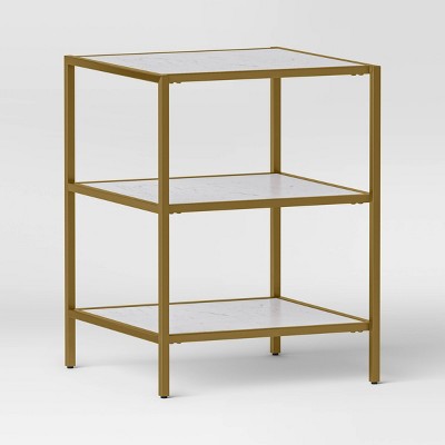 Faux Marble and Metal Accent Table Gold - Threshold™: Brushed Gold Frame, 3-Tier Square Display