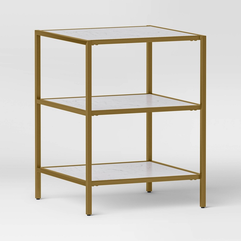 Photos - Coffee Table Faux Marble and Metal Accent Table Gold - Threshold™: Brushed Gold Frame,