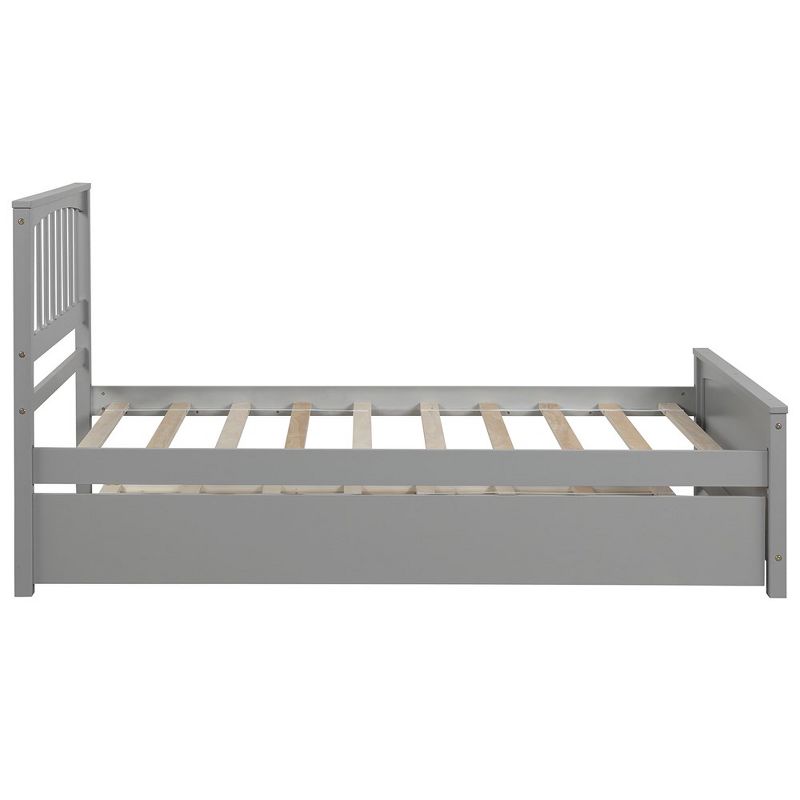 Twin Size Platform Bed Frame, Trundle Bed With Solid Wood Legs And Frame, Slats Support, Trundle Kids Trundle Bed, 5 of 7