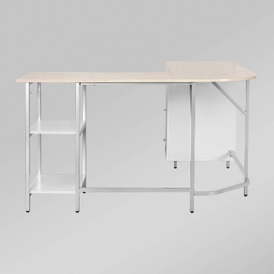 Sand Wood L-Shape Gaming Computer Desk with Drawer