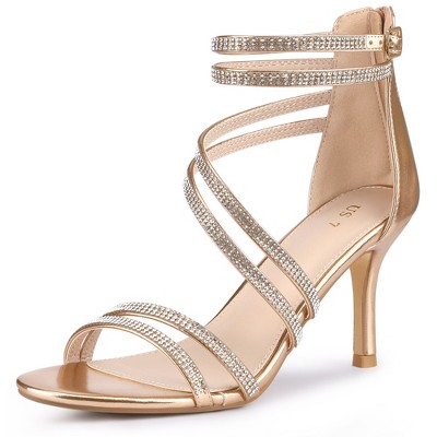 Perphy Women's Ankle Strap Rhinestone Stiletto Heels Gladiator Sandals