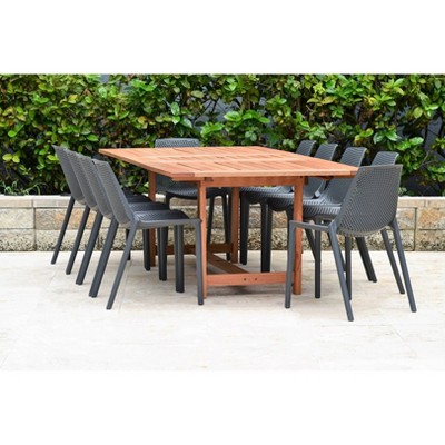 Elvis 11pc Extendable Rectangular Wood/Resin Patio Dining Set - Gray - Amazonia