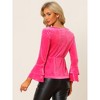 INSPIRE CHIC Women's Regular Fit V Neck Velvet Flare Long Sleeve Peplum Blouse - 4 of 4