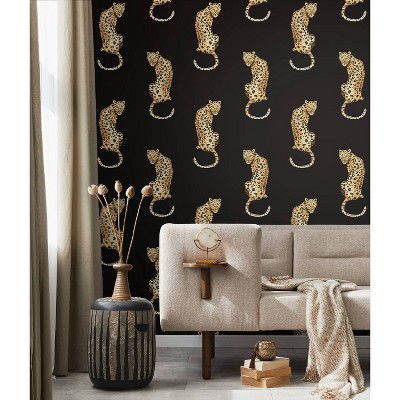 Black Vinyl Leopard Print Peel & Stick Wallpaper Roll