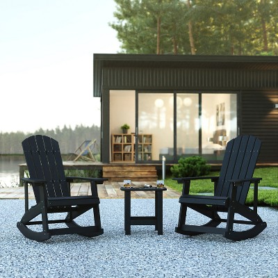 Savannah 3-Piece Black Poly Resin Adirondack Rocking Patio Set
