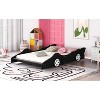 Okak Twin/Full Platform Bed Frame with Wheels & Race Car-Shaped Bedroom Furniture with Rails for Kids Noise-Free Bed Strong Wood Slats Easy Assembly - 2 of 4