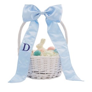 Personalization Mall White Easter Basket With Initial Embroidered Bow - 1 of 4