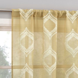 No. 918 1pc 50"x84" Ravenna Embroidered Medallion Sheer Rod Pocket Curtain Panel Gold - 1 of 4