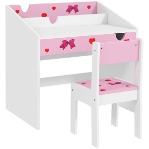 Yinvani Pink Kids Desk and Chair Set with Storage Drawer, for kids 3-6 Years Old - 1 of 4