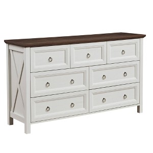 Dexmalle 54" Farmhouse 7-Drawer Dresser for Bedroom,Walnut&White - 1 of 4