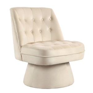 Beautyolove Beige Velvet Upholstered Button Tufted Swivel Barrel Chair Accent Chair with Solid Wood Frame - 1 of 4
