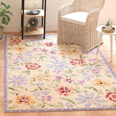 Ivory Floral Hand-Knotted Wool Area Rug