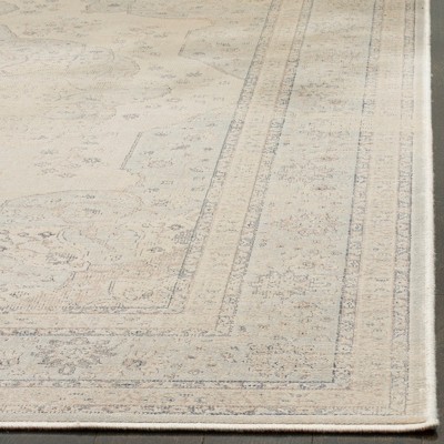 Vintage Light Blue and Cream Round Viscose Area Rug