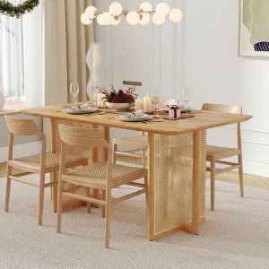 Homy Casa Solid Wood Dining Table with Faux Rattan Legs, Modern Style for Kitchen or Dining Room - 1 of 4