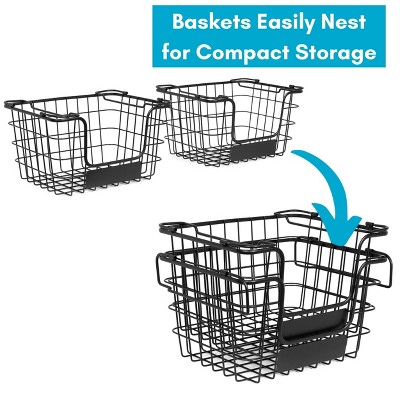Black Steel Rectangular Stacking Wire Market Baskets with Chalk Label - Set of 2
