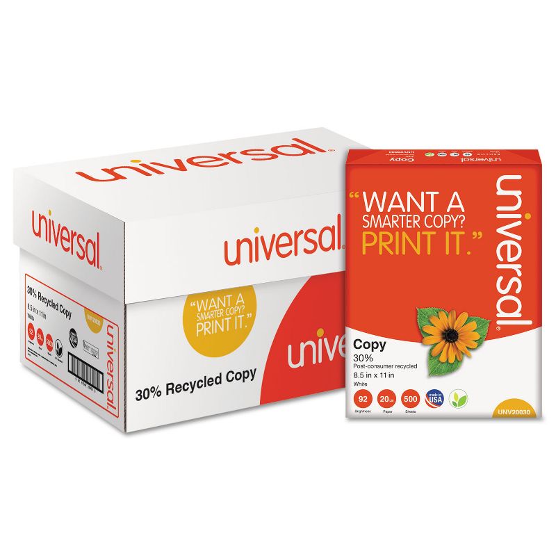 UNIVERSAL 30% Recycled Copy Paper 92 Brightness 20lb 8 1/2 x 11 White 5000/Carton 20030, 5 of 6