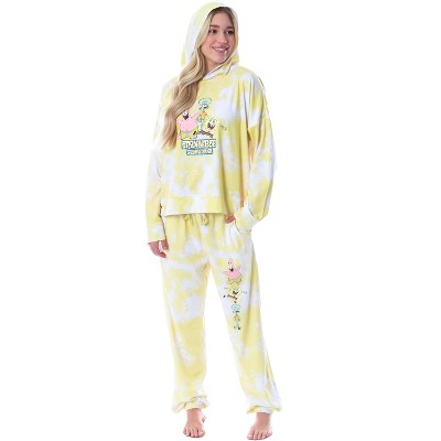 Spongebob Squarepants Tie Dye Womens' Pajama Cropped Hooded Jogger Set Yellow