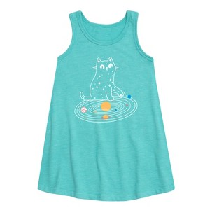 Girls' - Instant Message - Cat Solar System Graphic Sleeveless Aline Dress - 1 of 4