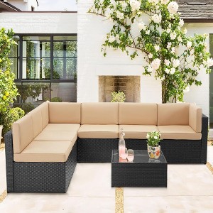 COWLOWN 7 Piece Outdoor Patio Furniture Set, Patio Sectional for Garden, Backyard, Outdoor Sectional Conversation Furniture Chair with Table - 1 of 4