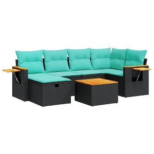vidaXL 7 Piece Patio Sofa Set with Cushions Black Poly Rattan - 1 of 4