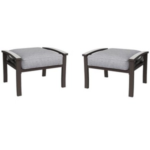 Heynemo 2 Pieces Metal Outdoor Patio Ottoman Set, Outdoor Foot Stools with Thick Cushion, Small Seat Furniture for Porch Balcony Backyard, Coffee - 1 of 4