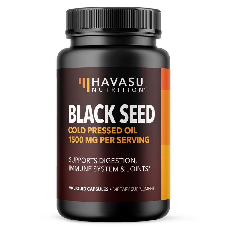Black Seed Oil Nigella Sativa Capsules, Cold Pressed Organic Black Cumin Seed Oil for Hair Skin and Metabolism Support, Havasu, 90ct, 1 of 8