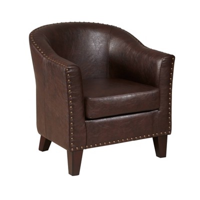 Faux Leather Barrel Accent Chair Brown - HomeFare