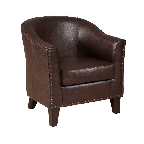 Faux Leather Barrel Accent Chair Brown, Brown Leather Barrel Chair