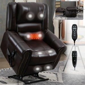Dual Motor Power Lift Recliner Chair with Heat Massage, Faux Leather Infinite Position Recliner with USB Ports for Elderly-3irtyhousy - 1 of 4