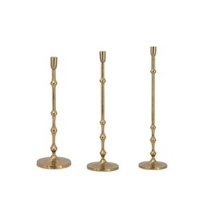 Gulches Bead Accent Slender [Bronze] Aluminum Taper Candle Holder 3-Pack - 1 of 4