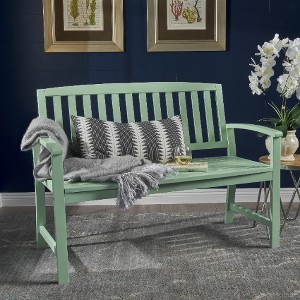 Lyngins Farmhouse Outdoor Bench, Acacia Wood Patio Loveseat, Garden Bench for Porch/Backyard/Home, Porch Bench – Indoor/Outdoor Use - 1 of 4