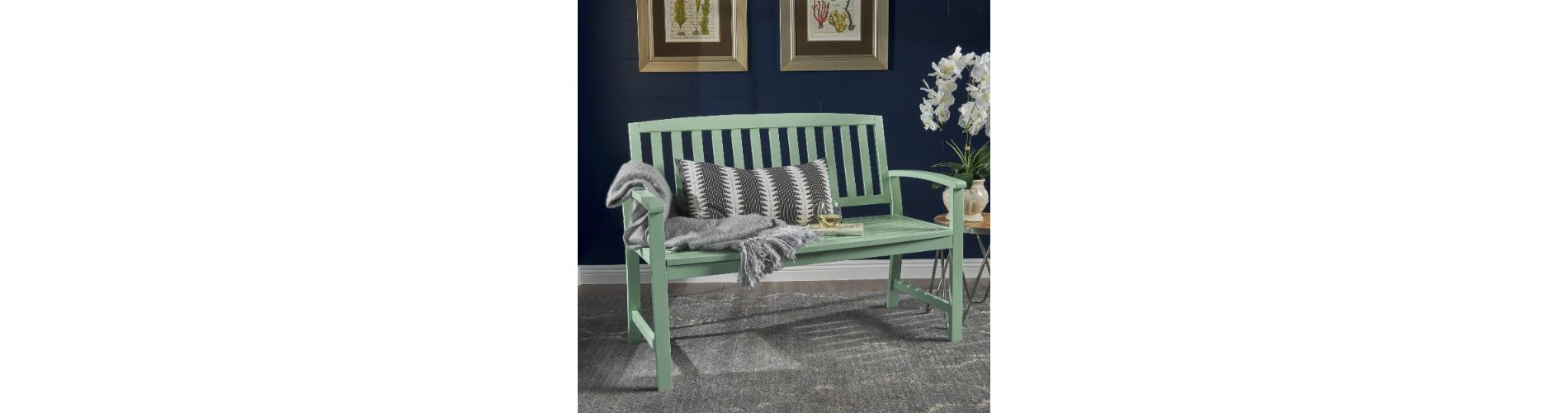 Lyngins Farmhouse Outdoor Bench, Acacia Wood Patio Loveseat, Garden Bench for Porch/Backyard/Home, Porch Bench – Indoor/Outdoor Use, Mint Green