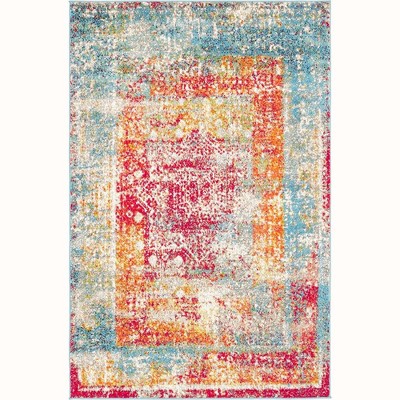 Handmade Tufted Rectangular Easy-Care Rug 4' x 6' in Blue Hues