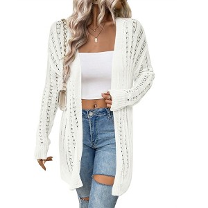 BLUEMING Womens Long Sleeve Lightweight Open Front V-Neck Casual Cardigan Sweaters Outerwear - 1 of 4