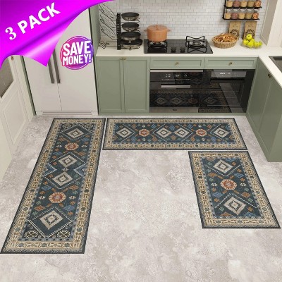 LunaLulinlk Kitchen Rugs Sets of 3 Washable Non Slip Kitchen Runner Rug