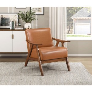 Okak Modern Accent Chair Living Room Chair with Comfy Fabric Upholstered 1pc Solid Rubber Wood Stylish Armchair for Reading Room Bedroom - 1 of 4