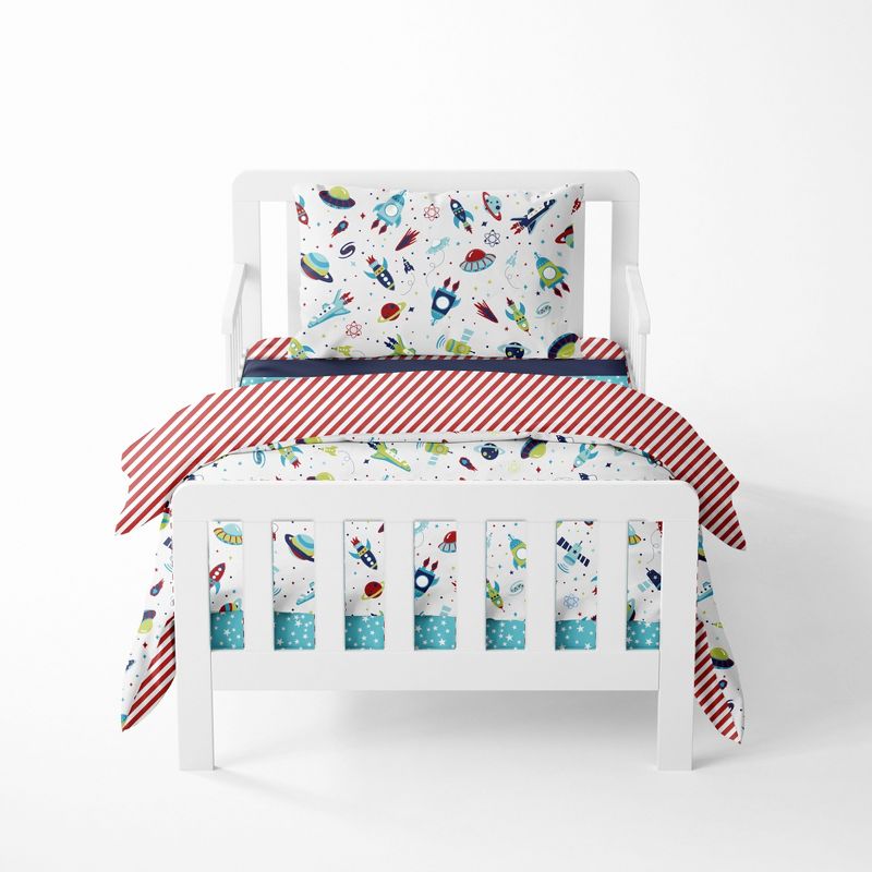 Bacati - Airspace Aqua Navy Green Red 4 pc Toddler Bedding Set, 1 of 8