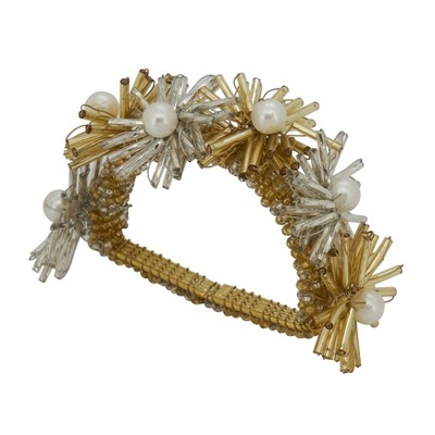 Saro Lifestyle Round Napkin Rings With Beaded Flowers Design (Set of 4)
